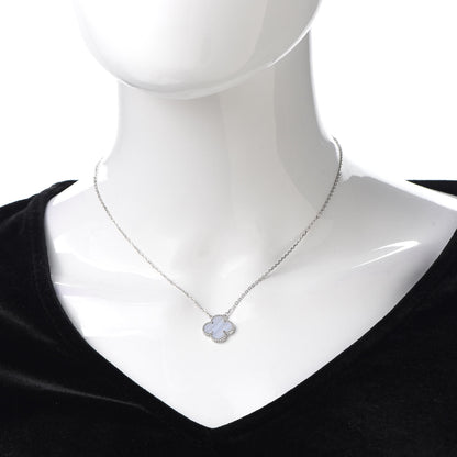 Van Cleef & Arpels 18K White Gold Chalcedony Vintage Alhambra Pendant Necklace 2 of 8