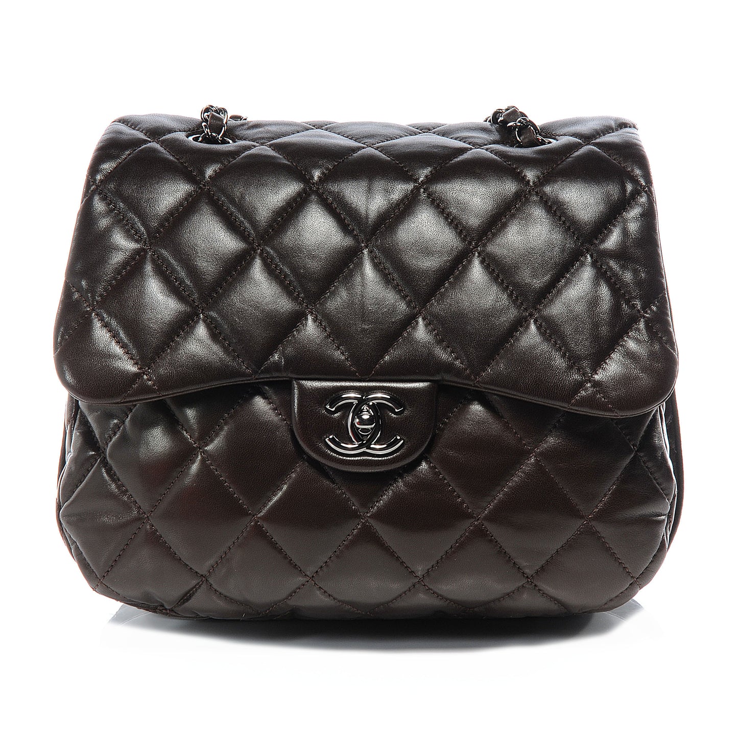 Lambskin Quilted 3 Large Flap Dark Brown