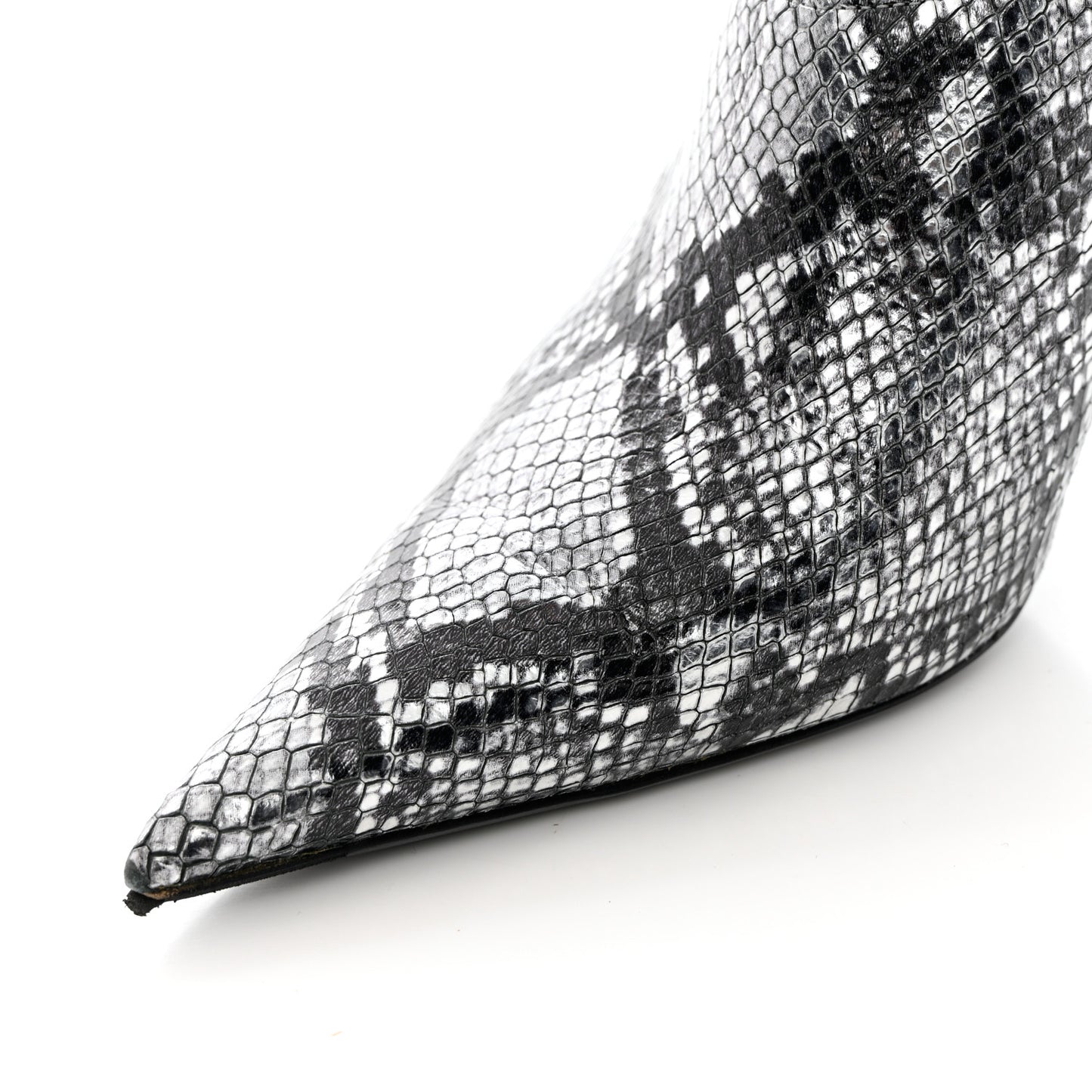 Kidskin Snake Effect Knife Pointy Toe Mule Pumps 37.5 Silver