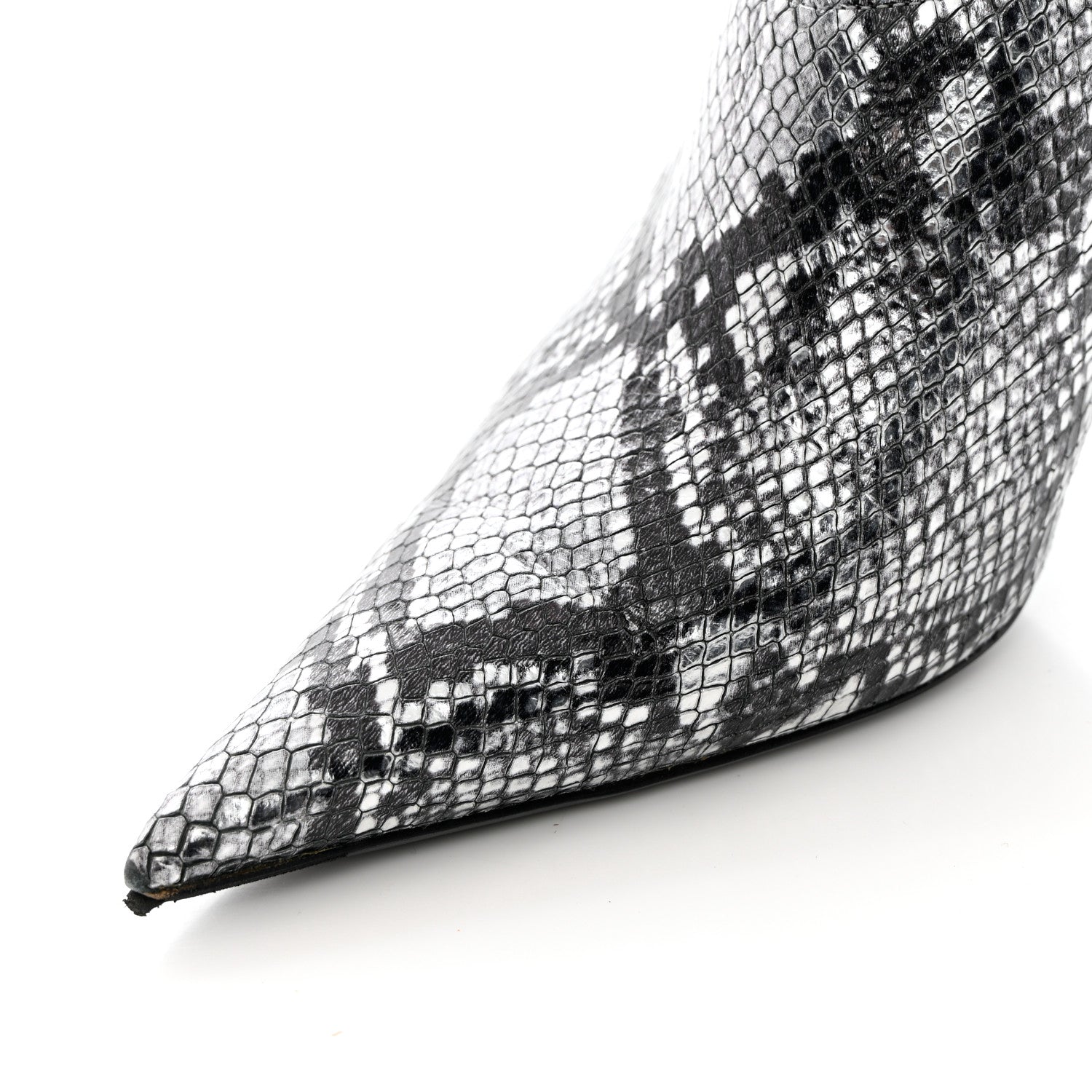 Balenciaga Kidskin Snake Effect Knife Pointy Toe Mule Pumps 37.5 Silver 11 of 12