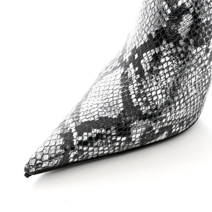 Balenciaga Kidskin Snake Effect Knife Pointy Toe Mule Pumps 37.5 Silver 11 of 12