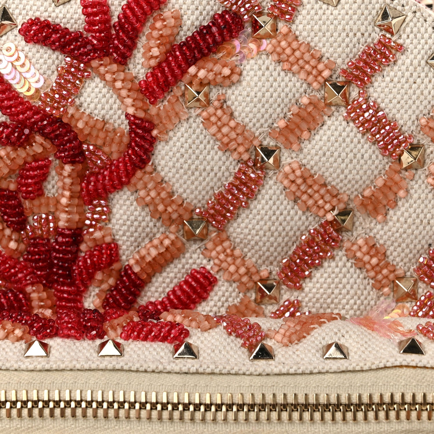 Valentino Garavani Canvas Beaded Mini Rockstud Spike Backpack Red 7 of 9