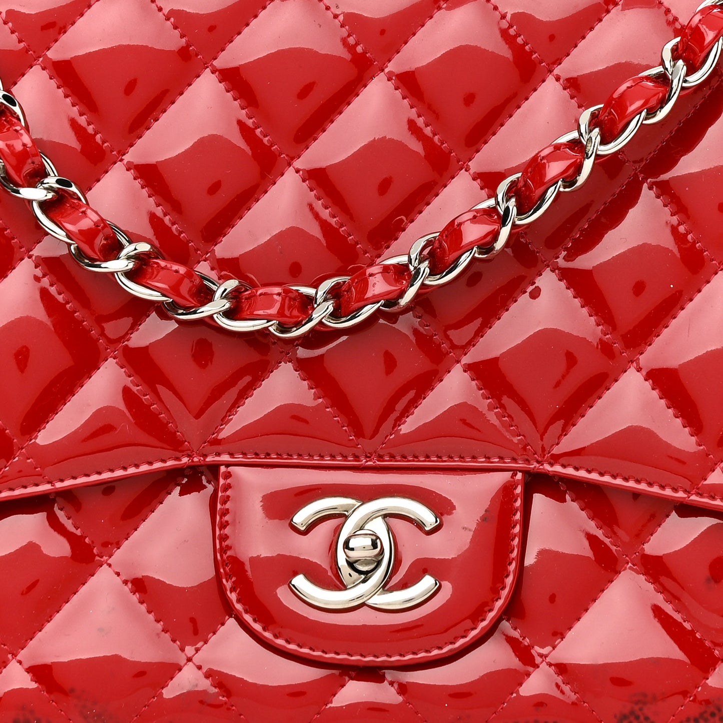 Patent Quilted Jumbo Single Flap Red