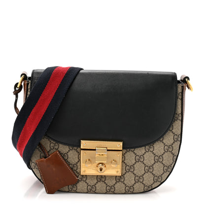 Gucci GG Supreme Monogram Web Medium Padlock Messenger Shoulder Bag Black 1 of 17