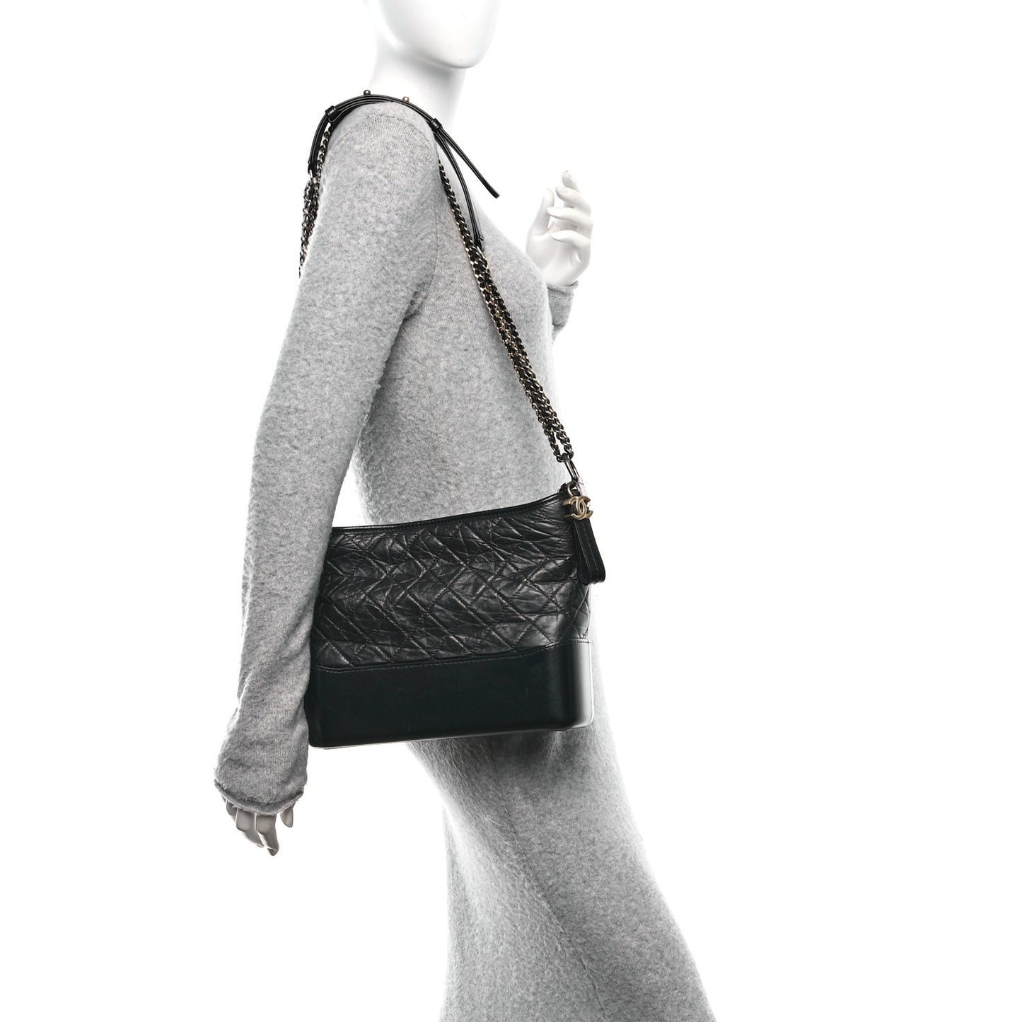 Aged Calfskin Quilted Medium Gabrielle Hobo Black