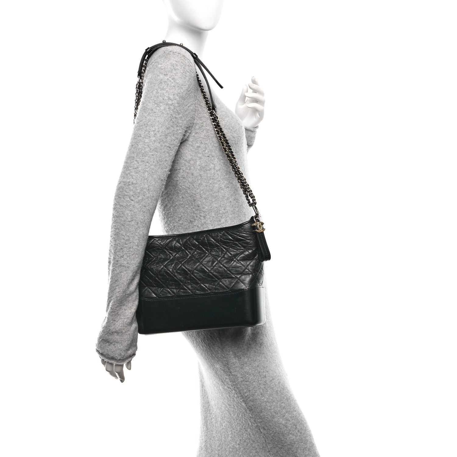 Chanel Aged Calfskin Quilted Medium Gabrielle Hobo Black 2 of 10