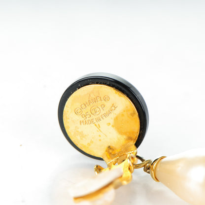 Chanel Pearl CC Drop Clip On Earrings Black Gold 5 of 5