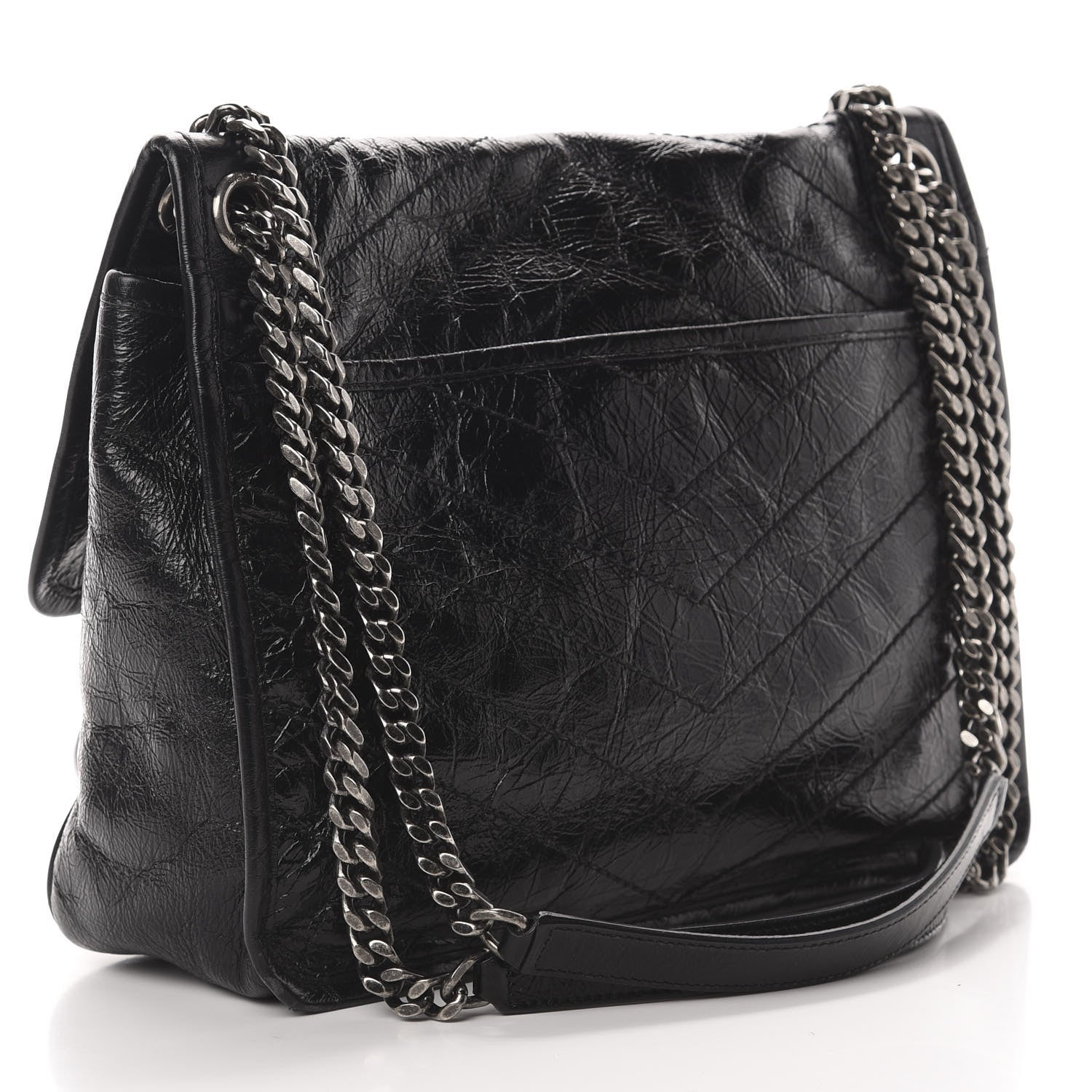 Saint Laurent Crinkled Calfskin Matelasse Monogram Medium Niki Chain Satchel Black 3 of 18