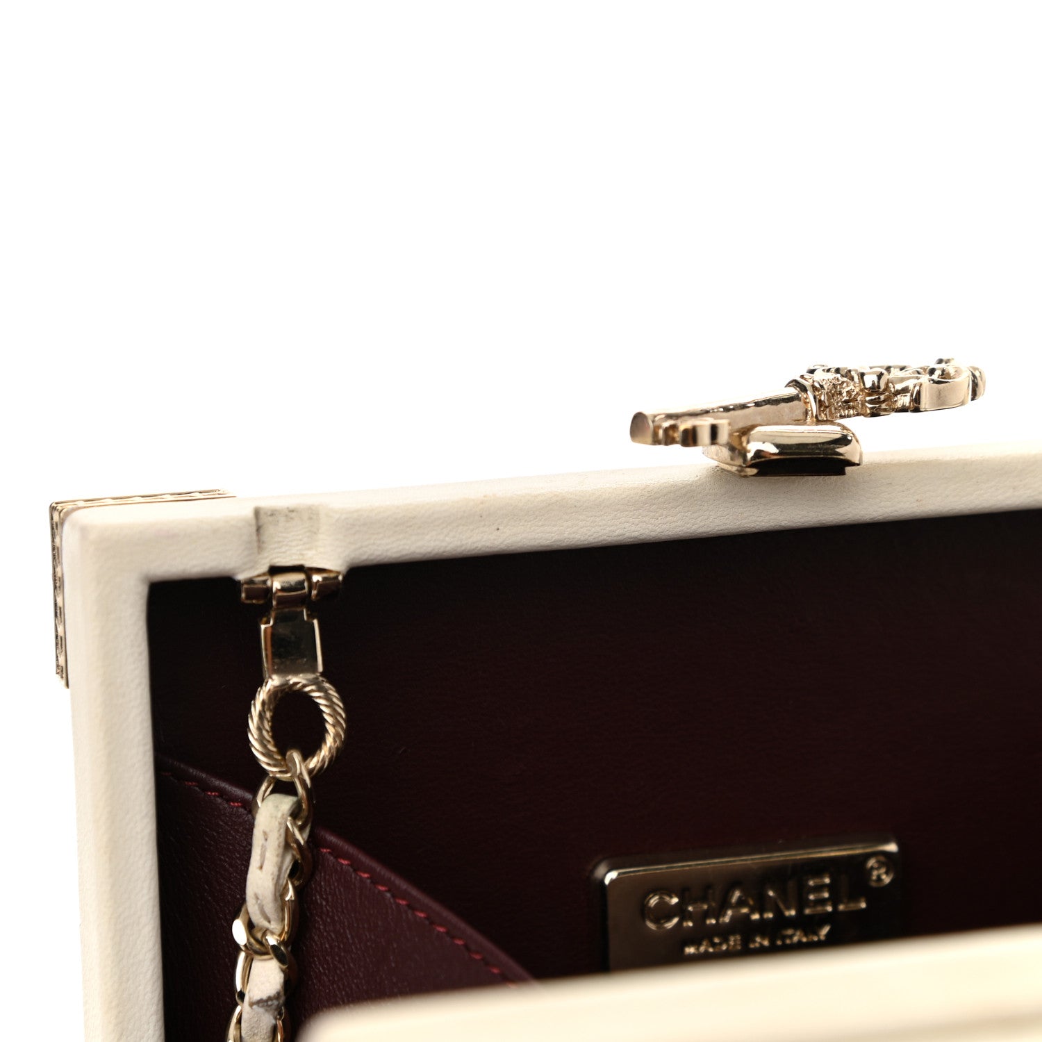 Chanel Lambskin Room Card Minaudiere Evening Bag White Gold 11 of 15
