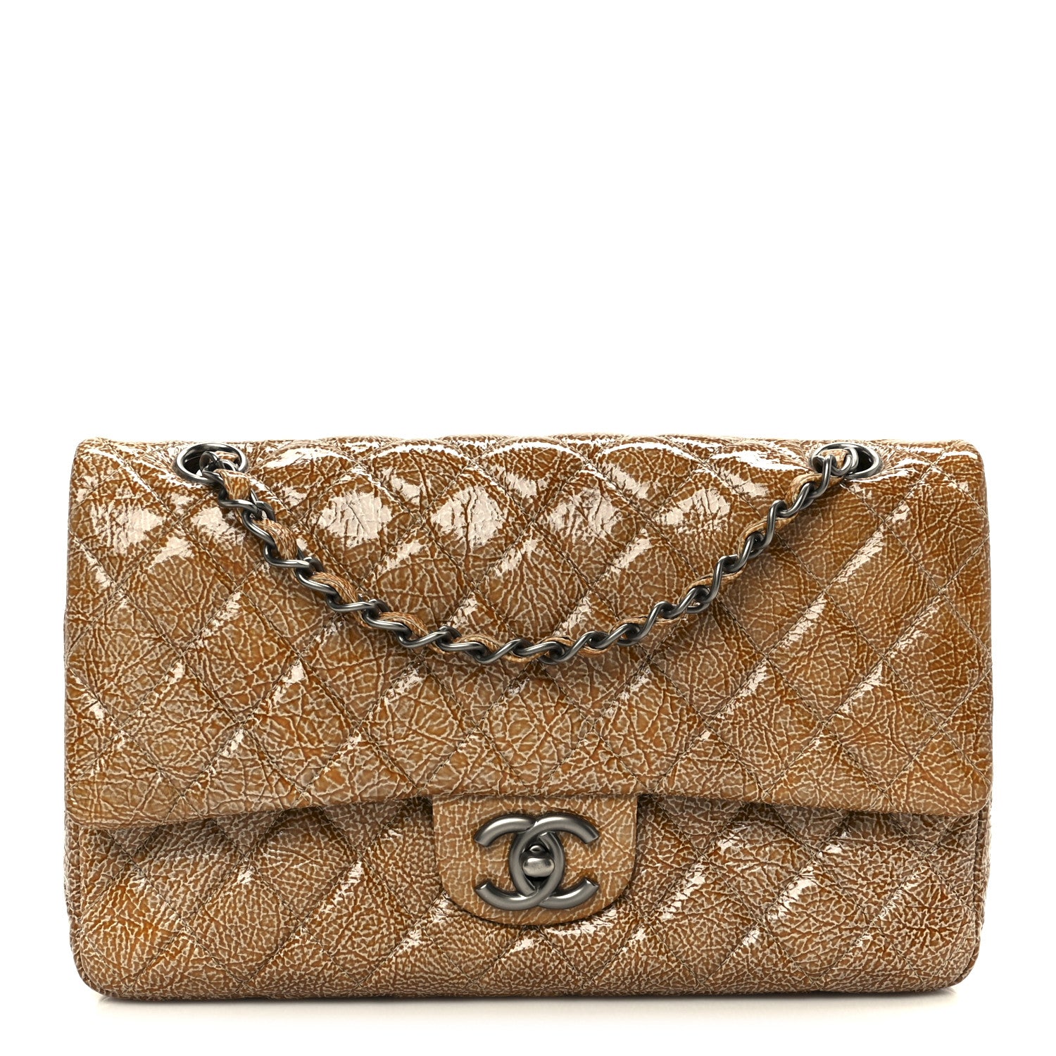 Chanel Crinkled Patent Quilted Medium Double Flap Beige 1 of 11