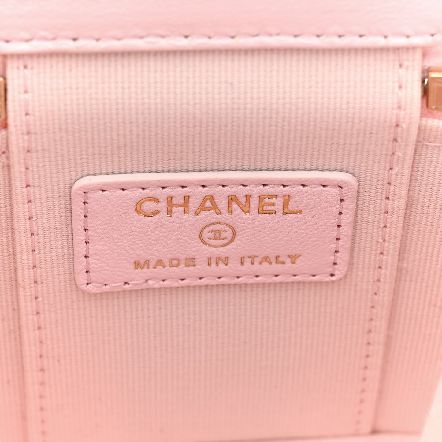 Lambskin Quilted Mini Vanity Case With Pearl Chain Light Pink