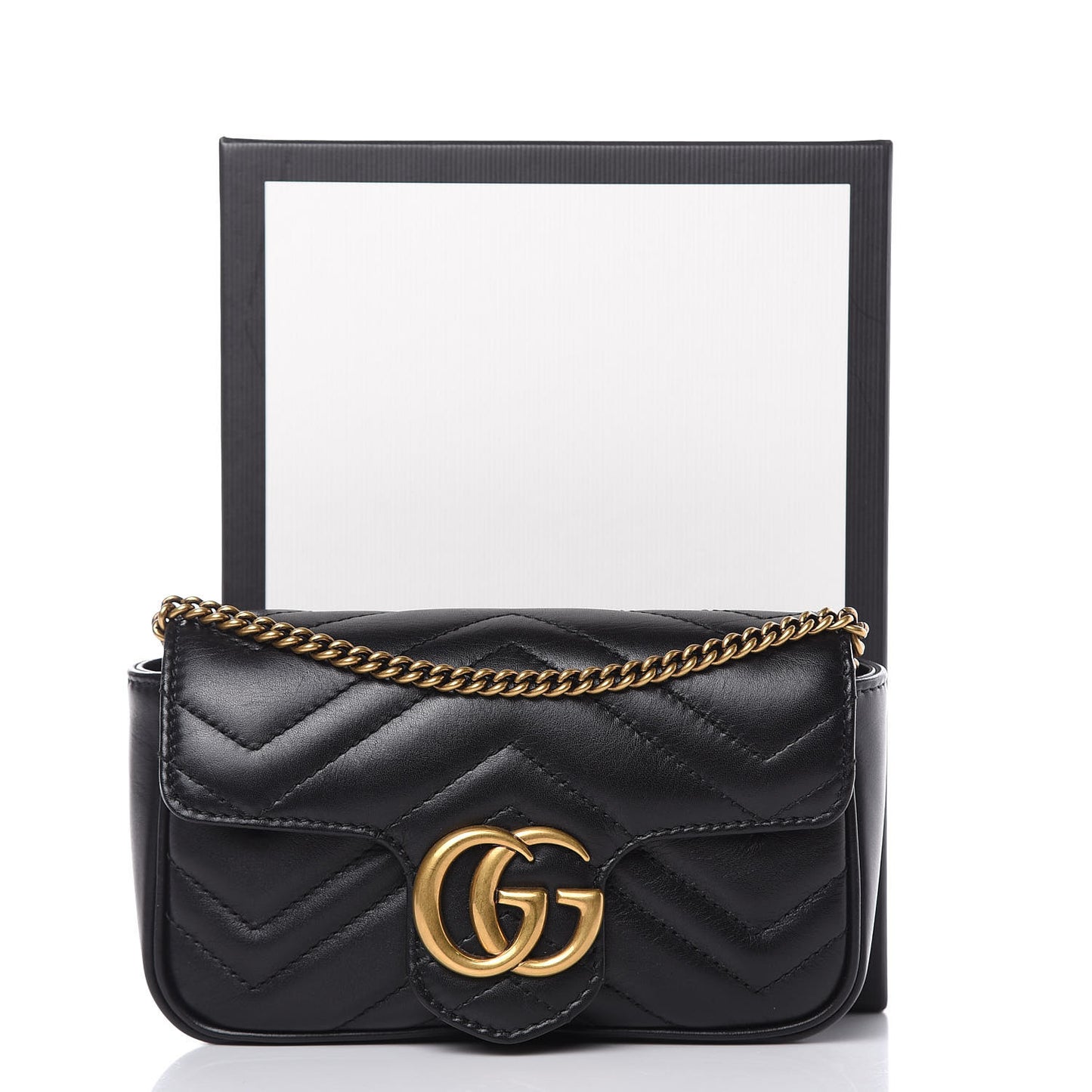 Calfskin Matelasse Super Mini GG Marmont Shoulder Bag Black