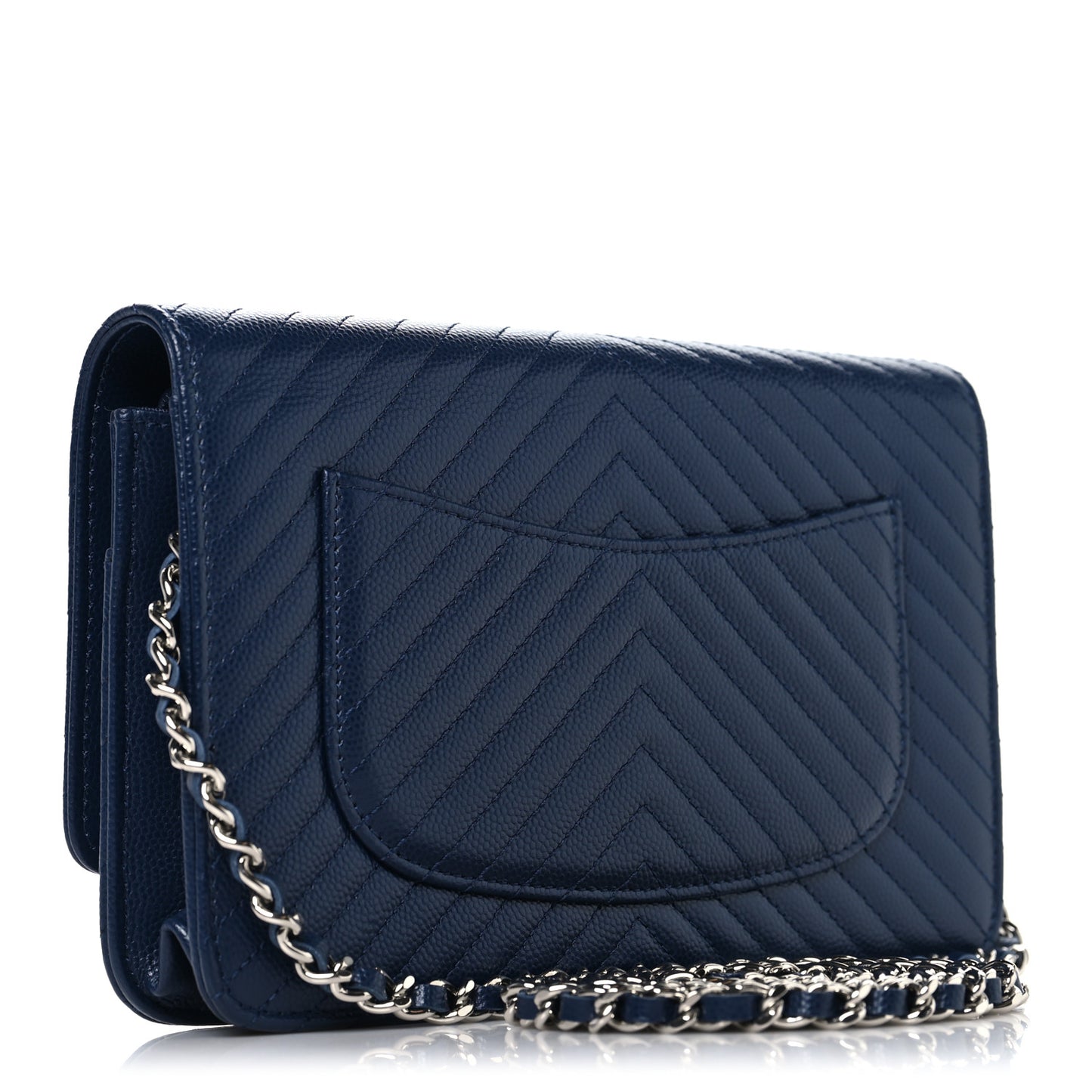 Caviar Chevron Quilted Wallet On Chain WOC Navy