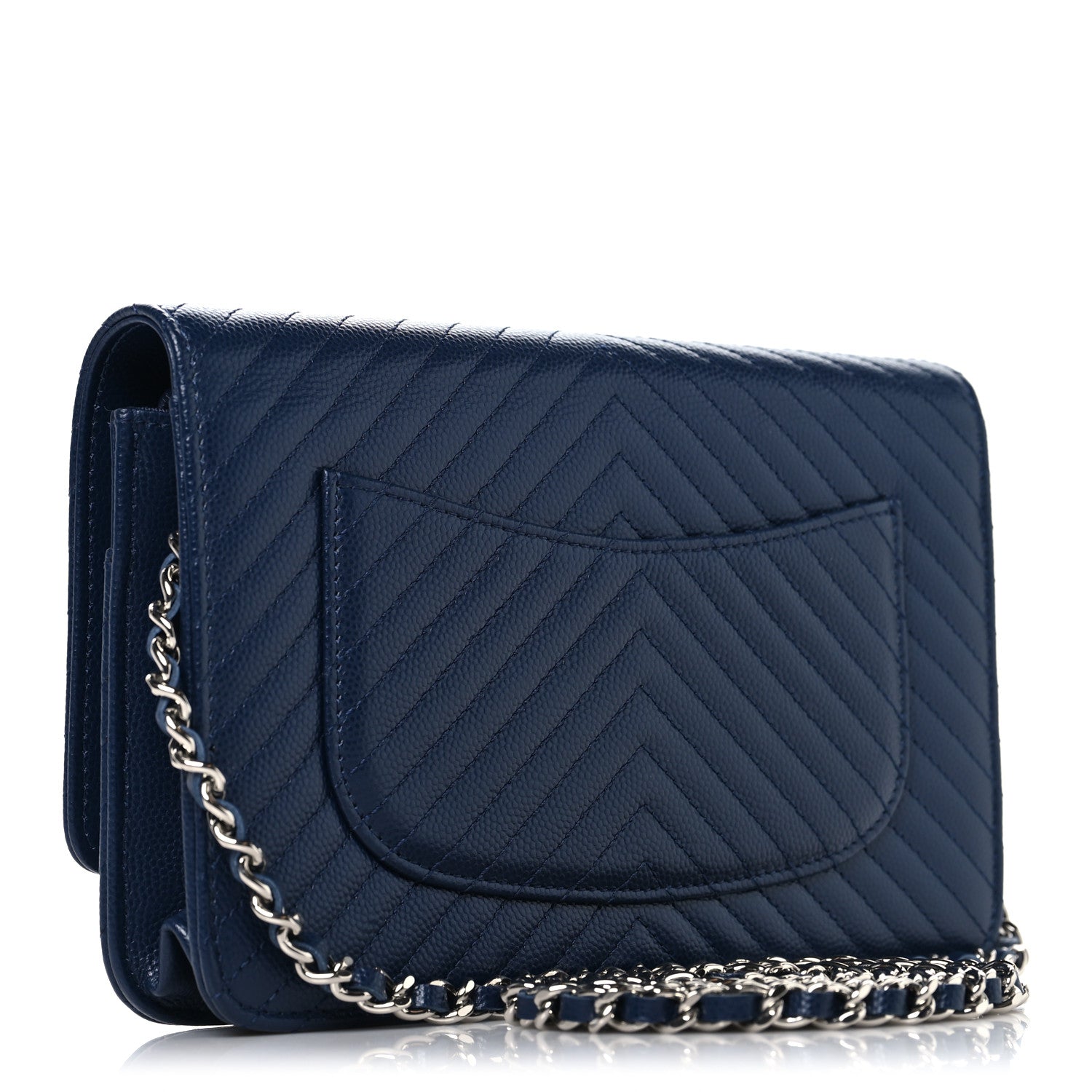 Chanel Caviar Chevron Quilted Wallet On Chain WOC Navy 3 of 12