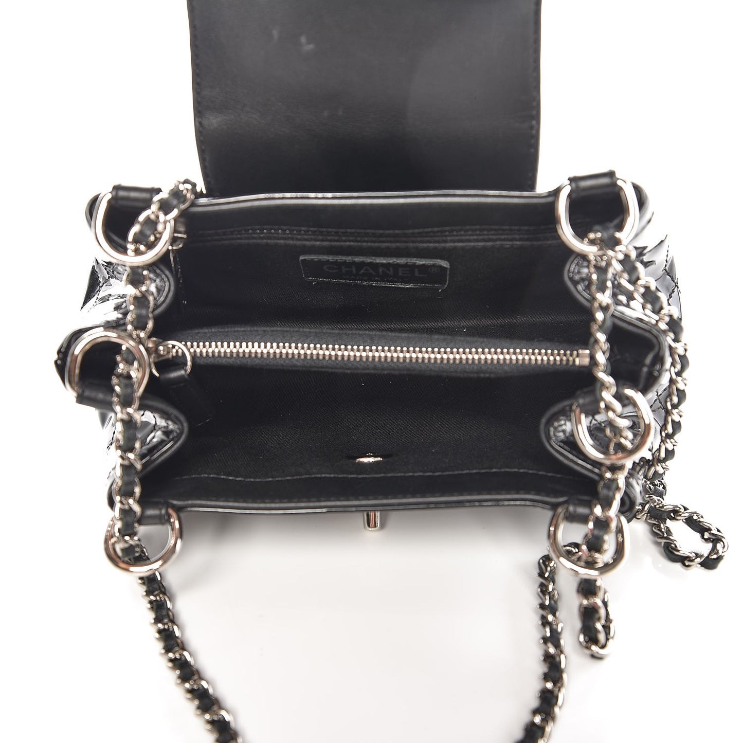 Patent Quilted Coco Shine Small Accordion Flap Black