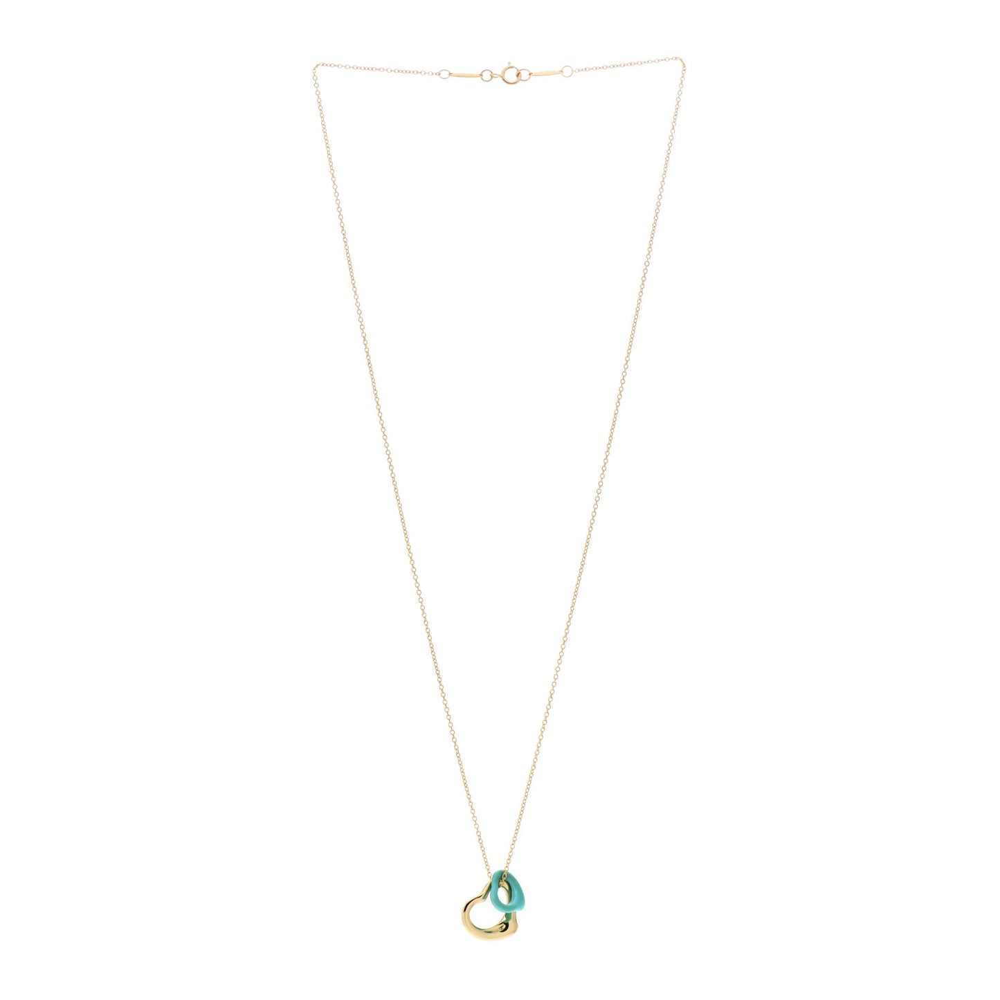 18K Yellow Gold Turquoise Elsa Peretti Double Open Heart Pendant Necklace