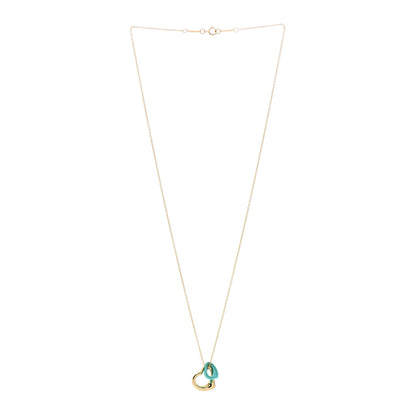 Tiffany 18K Yellow Gold Turquoise Elsa Peretti Double Open Heart Pendant Necklace 3 of 5
