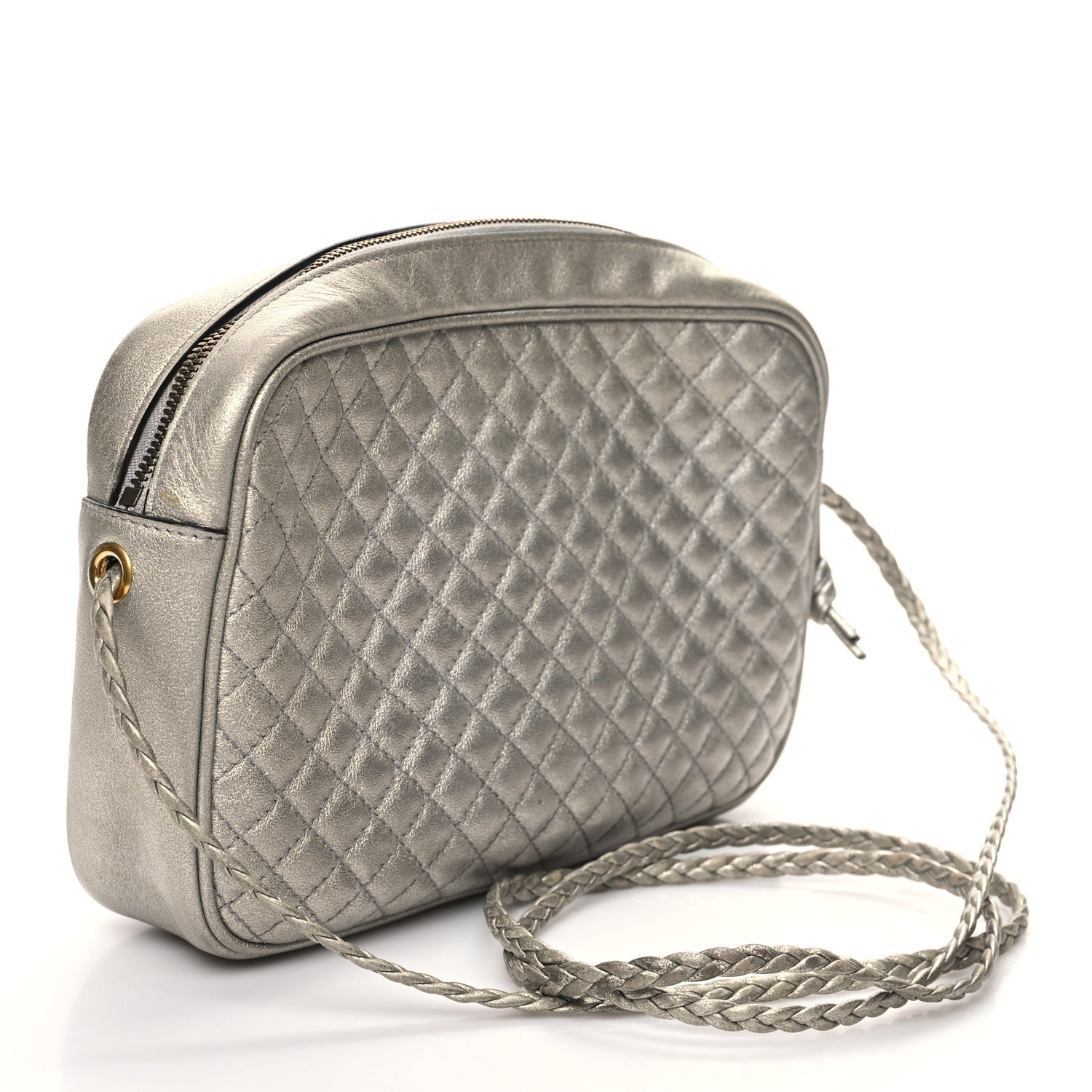 Gucci Laminated Nappa Web Trapuntata Small GG Shoulder Bag Argento 3 of 10