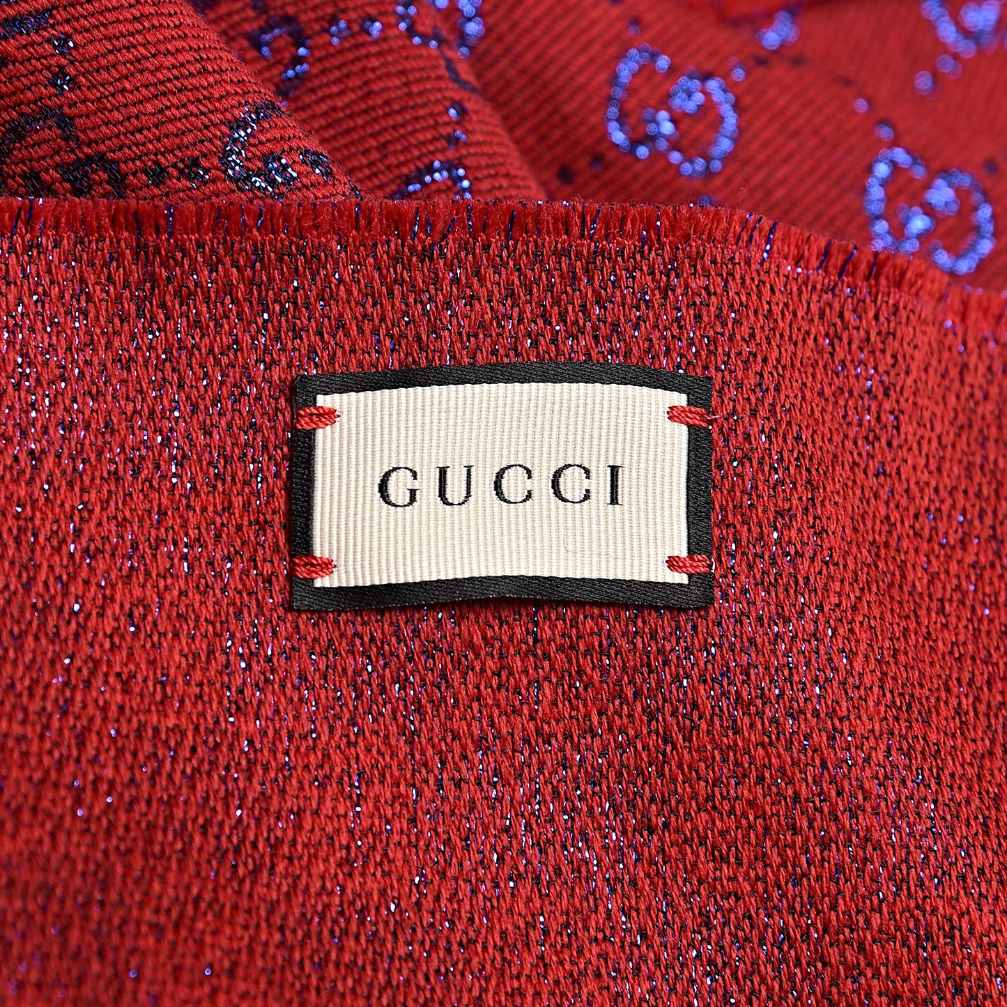 Wool Silk Jacquard GG Monogram Stenix Scarf Red Sky Blue