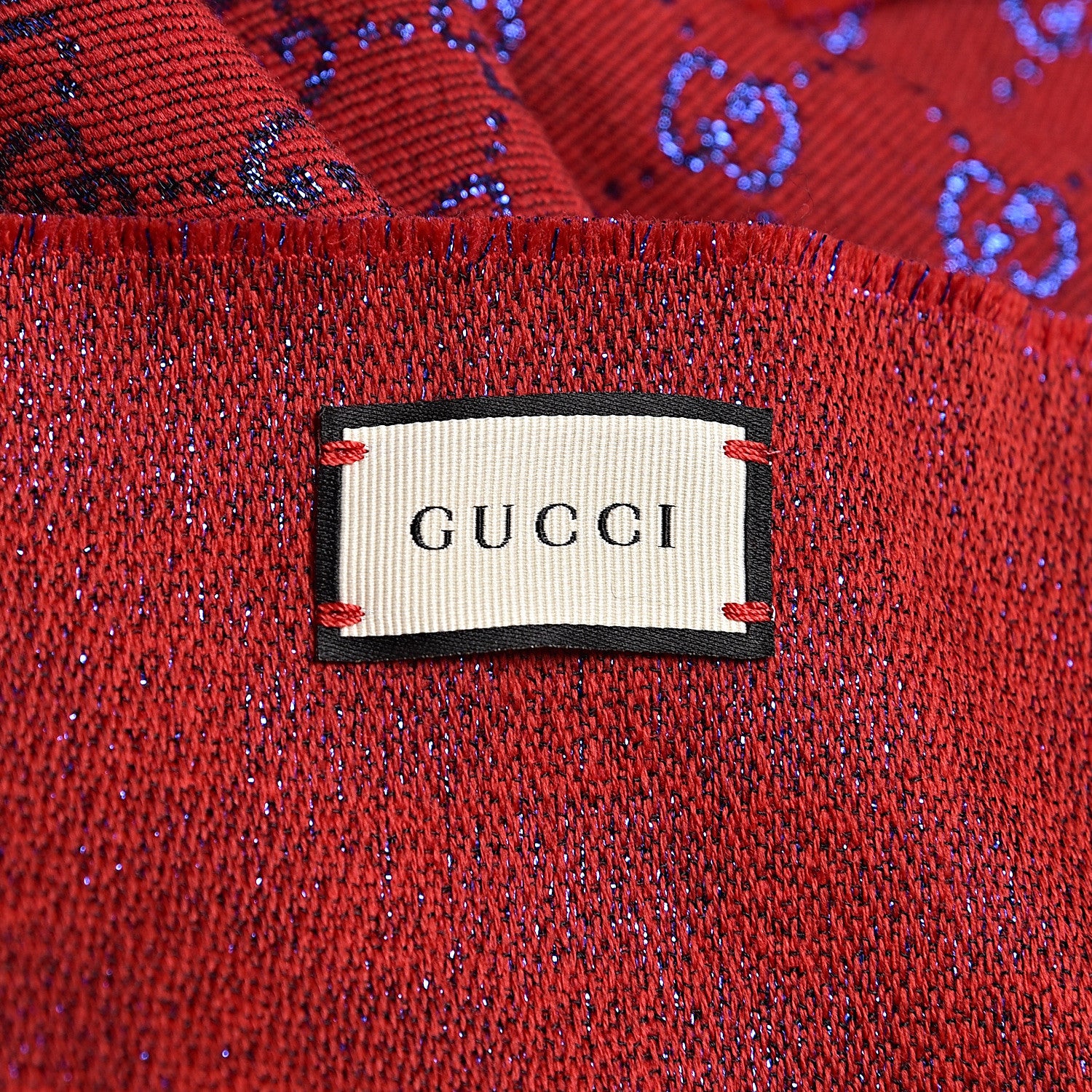 Gucci Wool Silk Jacquard GG Monogram Stenix Scarf Red Sky Blue 5 of 6