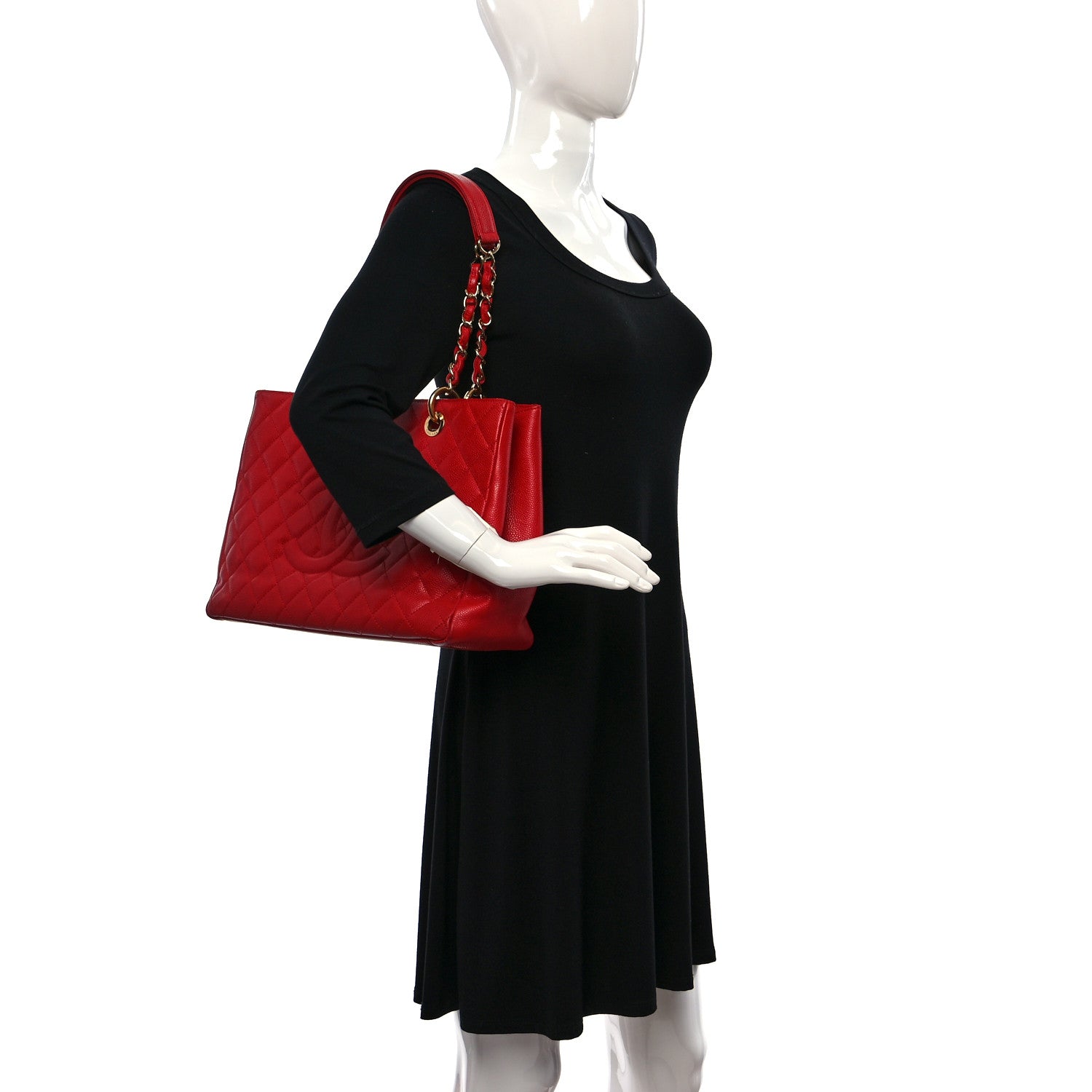 Chanel Caviar Quilted Grand Shopping Tote GST Red 2 of 12
