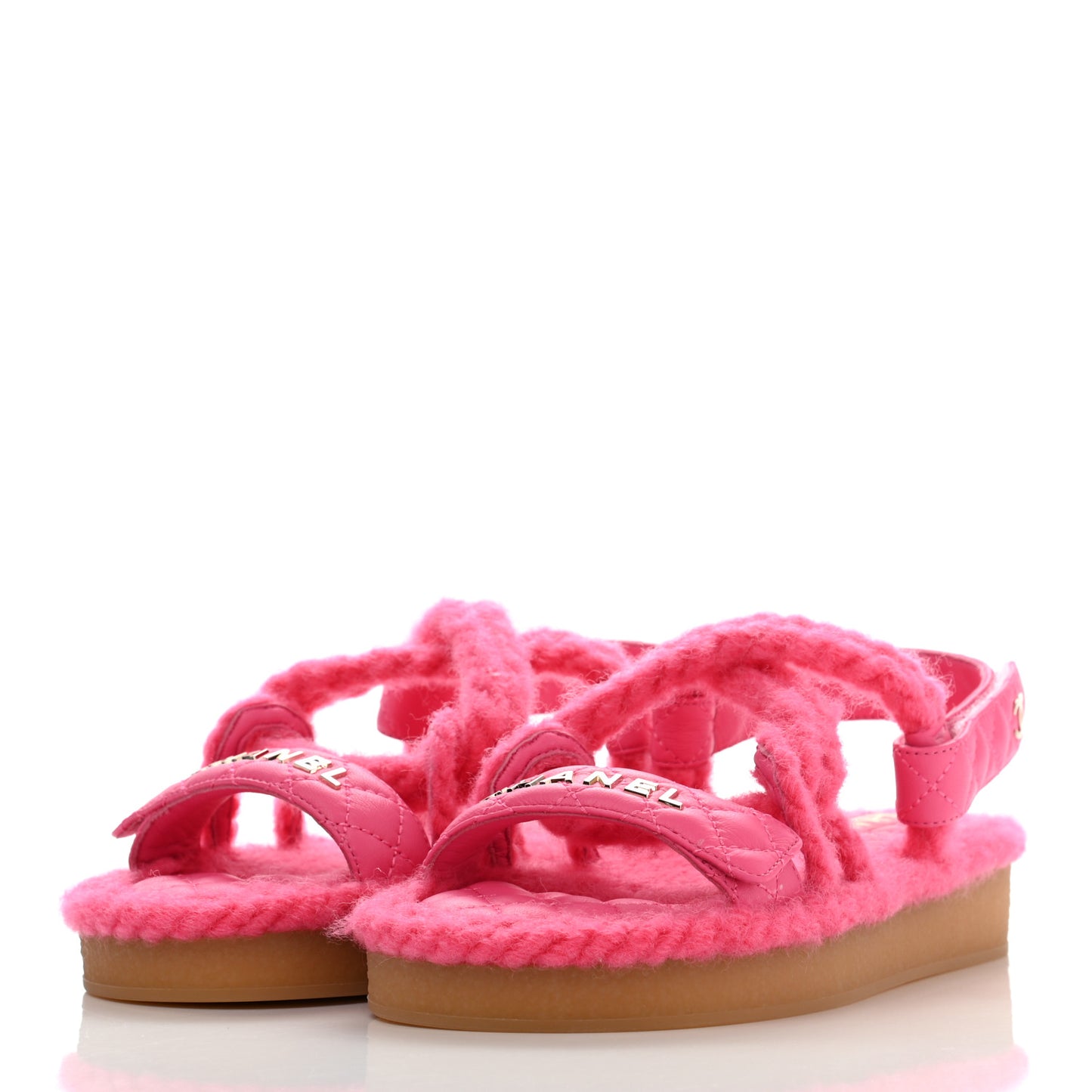 Cord Lambskin Quilted Logo Sandals 37 Pink