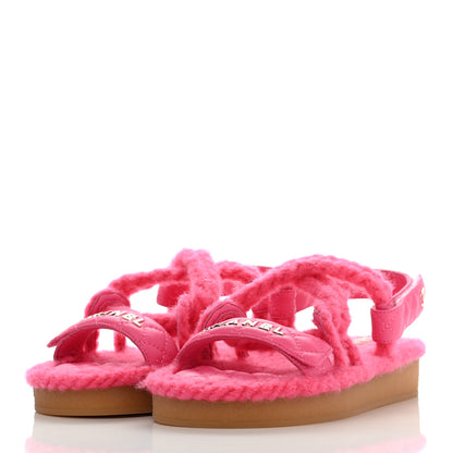 Chanel Cord Lambskin Quilted Logo Sandals 37 Pink 3 of 11