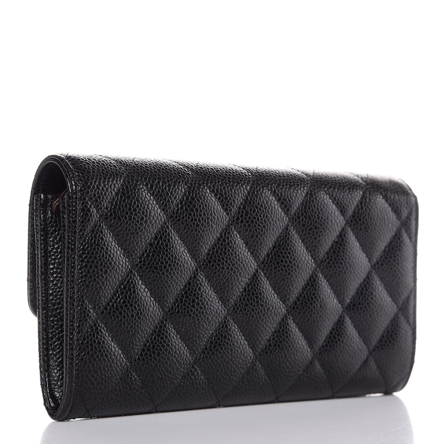 Caviar Quilted Large Gusset Flap Wallet Black