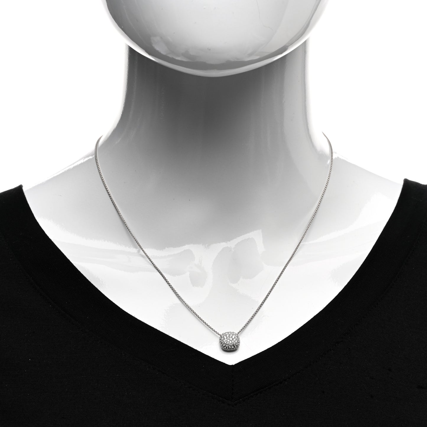 18K White Gold Diamond Pave Cushion Pendant Necklace