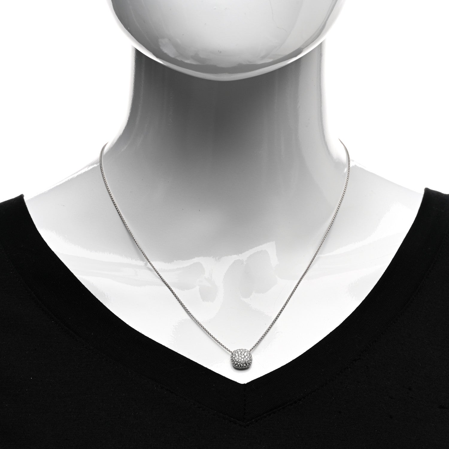 David Yurman 18K White Gold Diamond Pave Cushion Pendant Necklace 2 of 4
