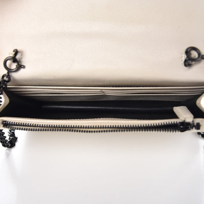 Saint Laurent Grain De Poudre Matelasse Chevron Monogram Envelope Chain Wallet Dove White 6 of 17
