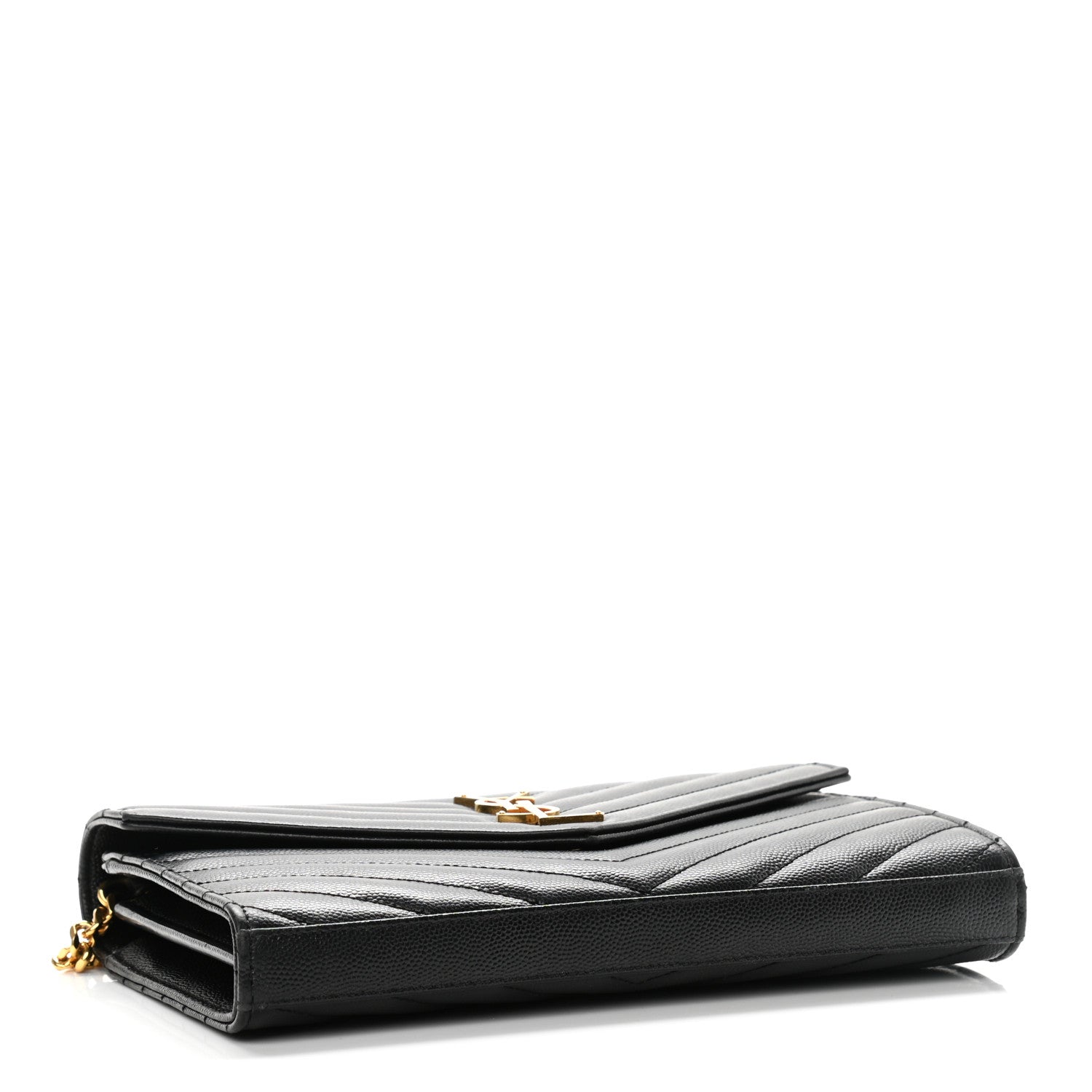 Saint Laurent Grain De Poudre Matelasse Chevron Monogram Chain Wallet Black 4 of 9