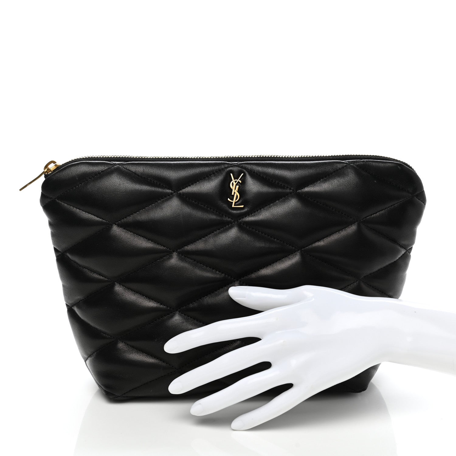 Saint Laurent Lambskin Monogram Medium Sade Puffer Pouch Black 2 of 9