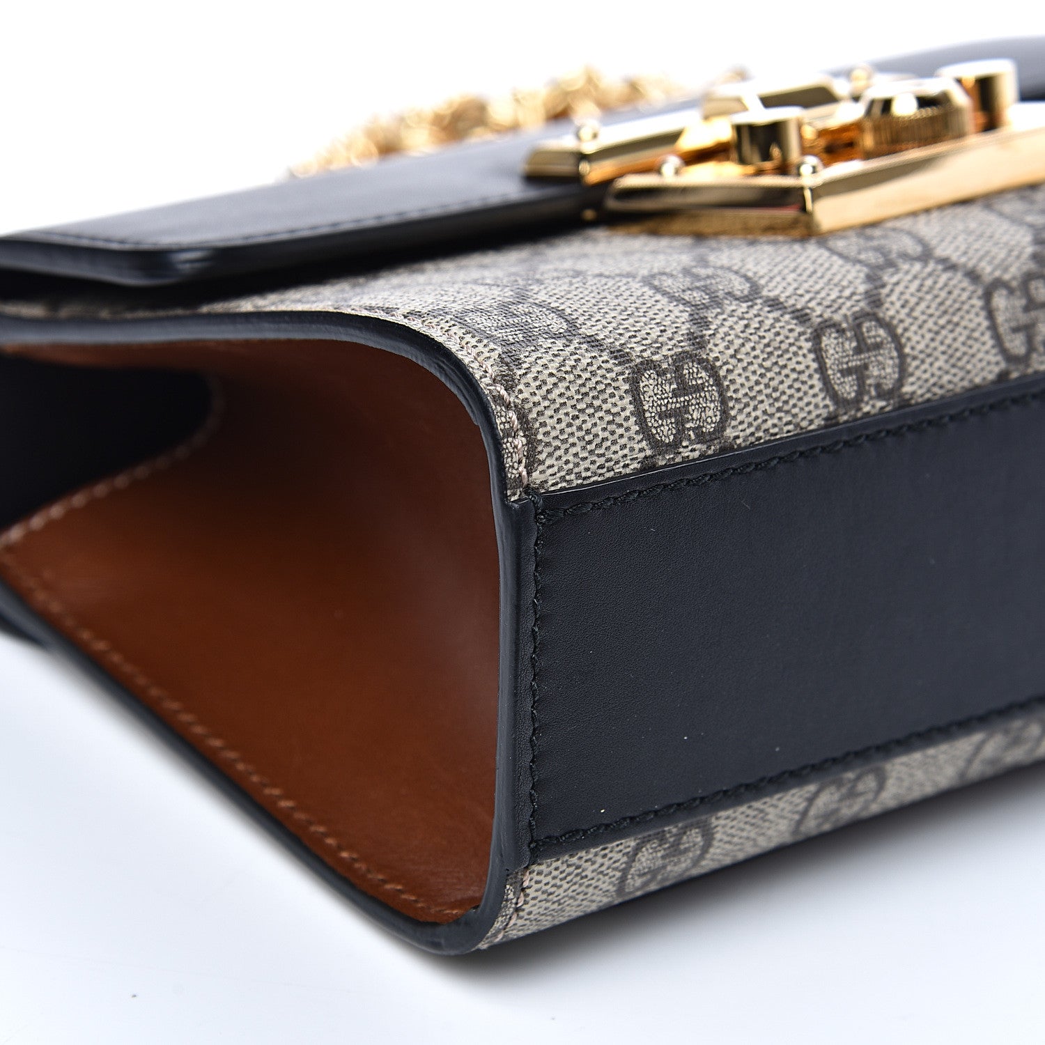 Gucci GG Supreme Monogram Calfskin Small Padlock Shoulder Bag Beige Black Cuir 7 of 12