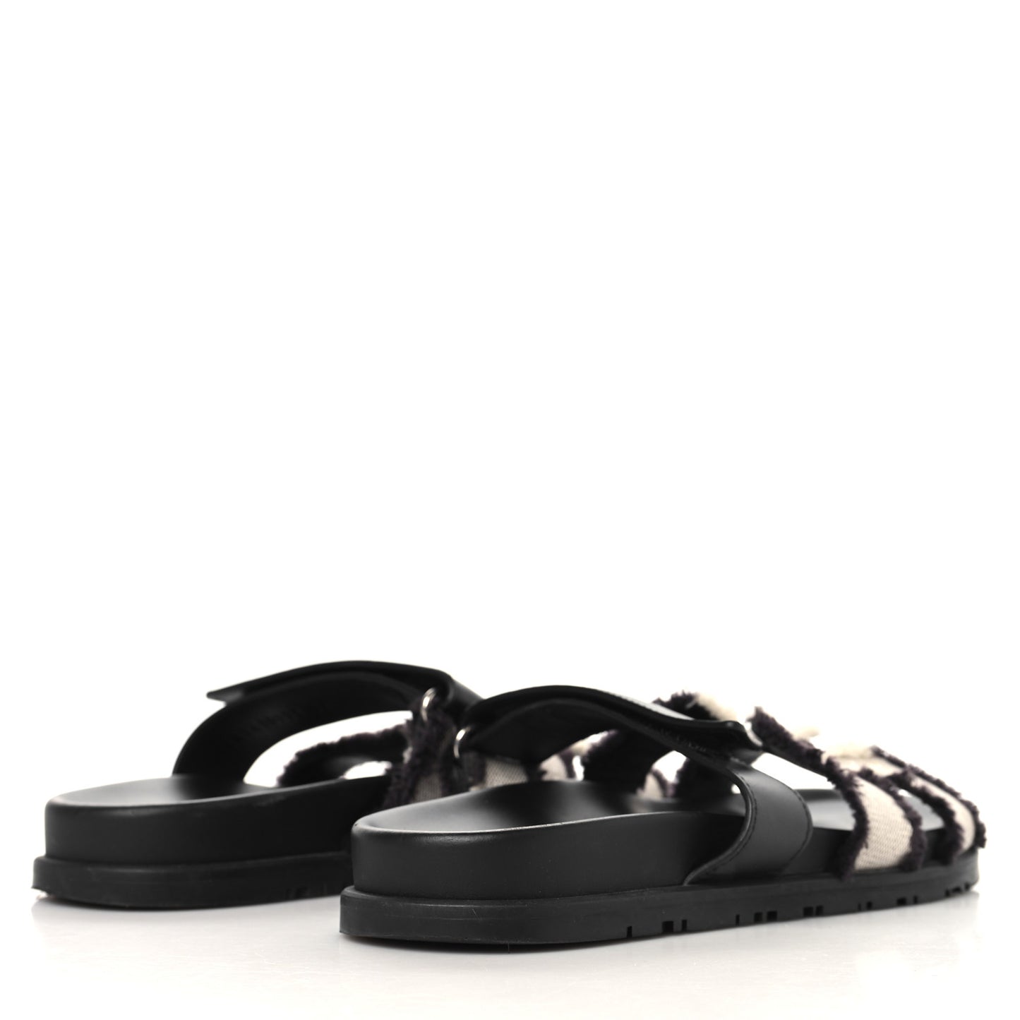 Techno Fringed H Canvas Caflskin Womens Chypre Sandals 38 Prunoir Black