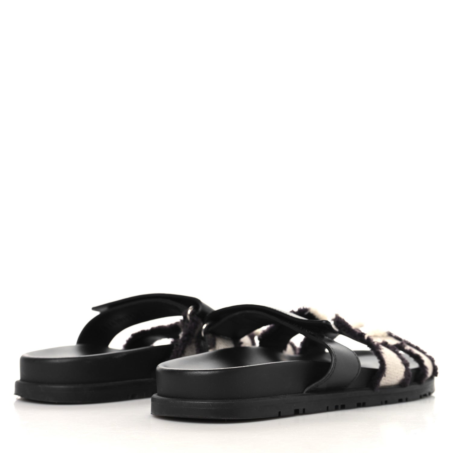 Hermes Techno Fringed H Canvas Caflskin Womens Chypre Sandals 38 Prunoir Black 5 of 9