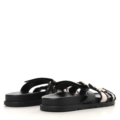 Hermes Techno Fringed H Canvas Caflskin Womens Chypre Sandals 38 Prunoir Black 5 of 9