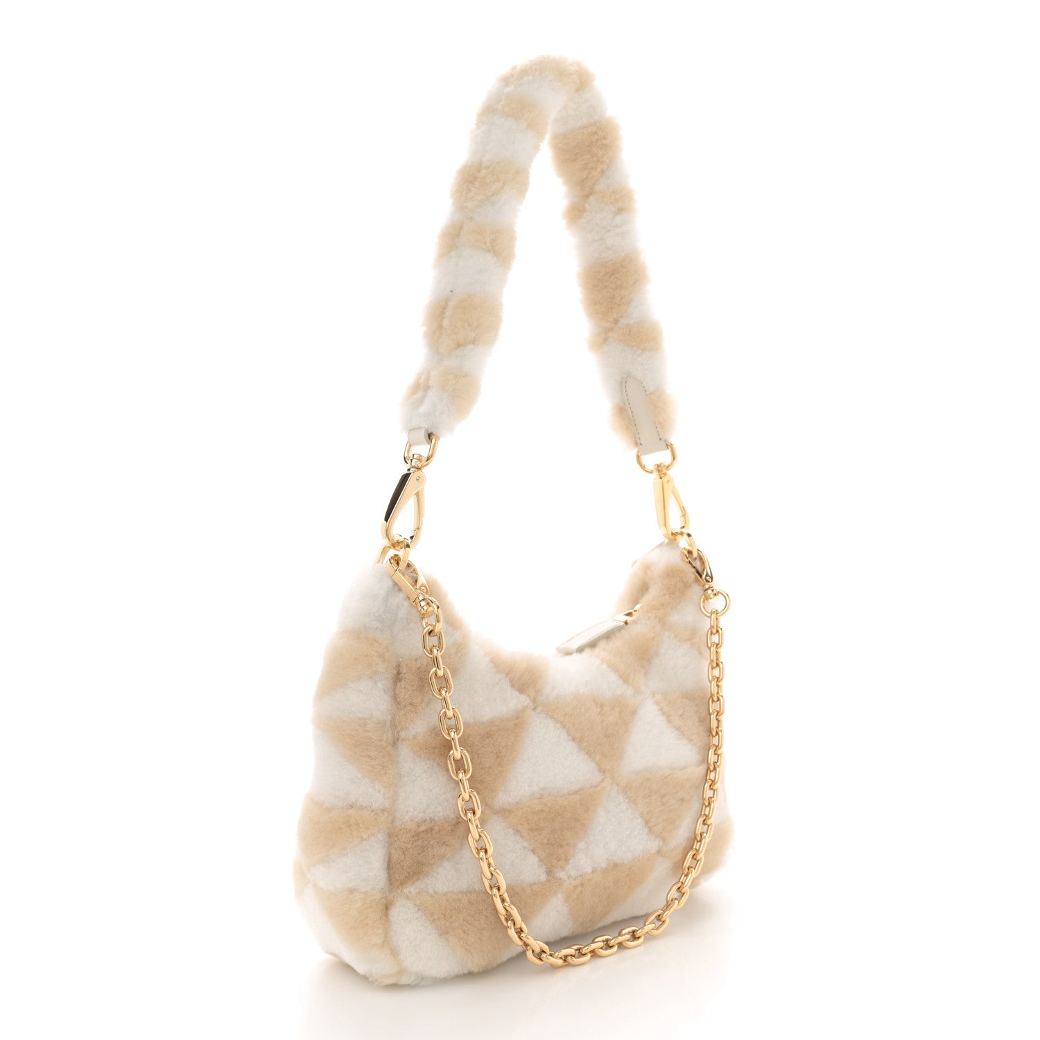 Prada Montone Shearling Nappa Mini Re-Edition Shoulder Bag Ecru Bianco 3 of 11