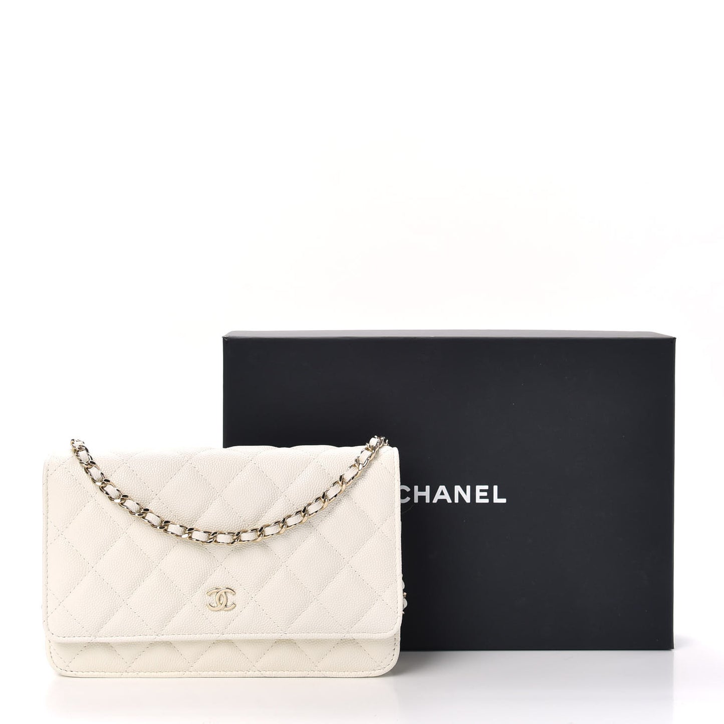 Caviar Quilted Wallet On Chain WOC White