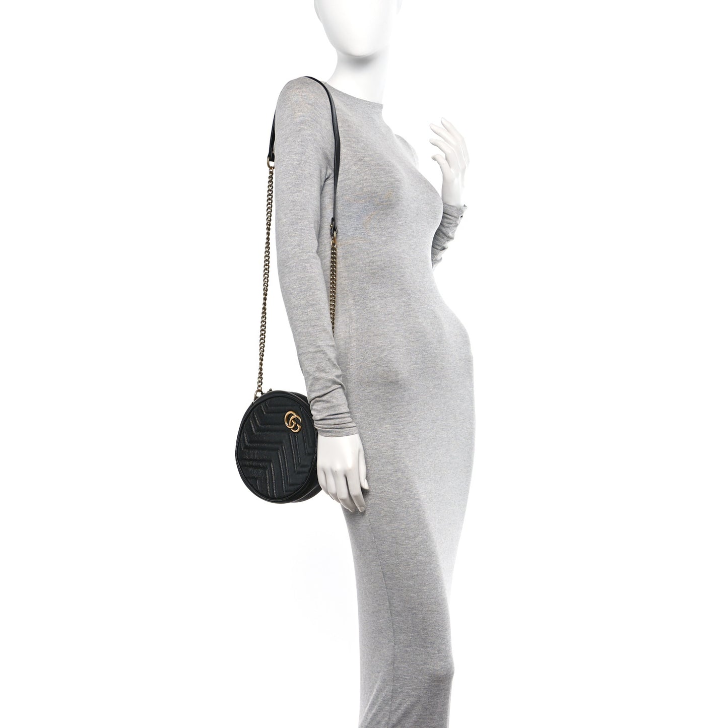 Azalea Calfskin Matelasse Heart Mini GG Marmont Round Shoulder Bag Black