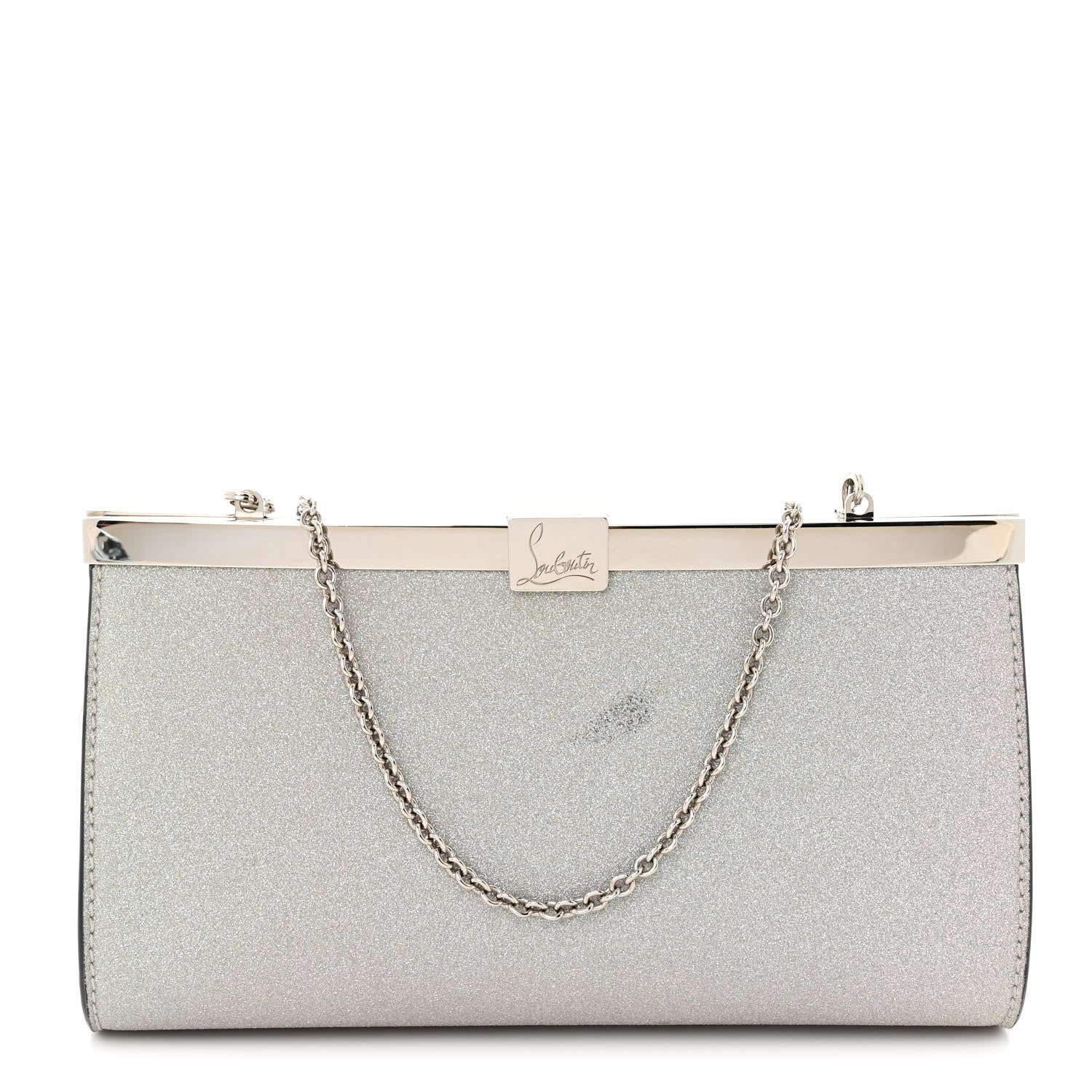Christian Louboutin Glitter Palmette Clutch Silver 1 of 10