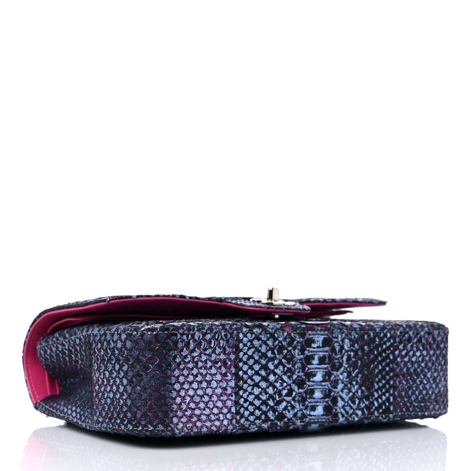 Chanel Metallic Snakeskin Medium Double Flap Blue Pink 4 of 15