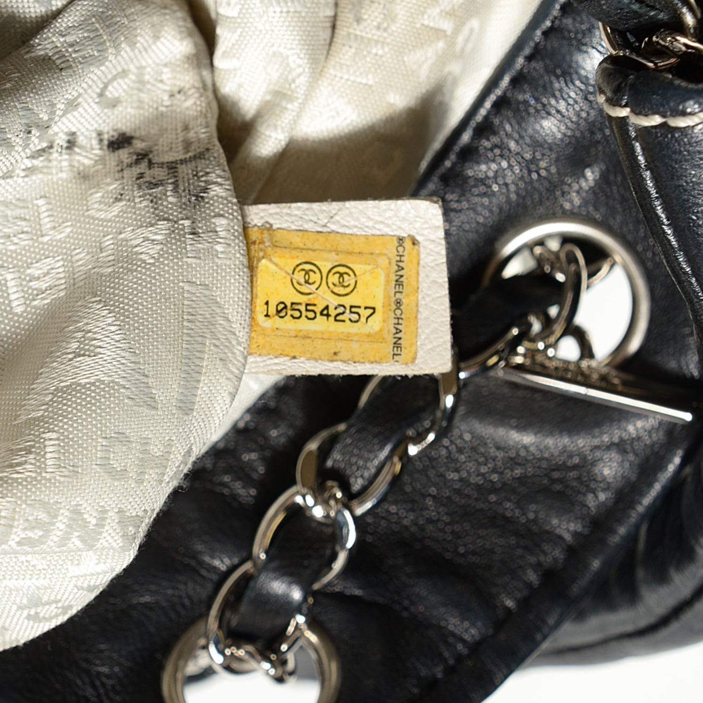 Lambskin Wild Stitch Drawstring Tote Black