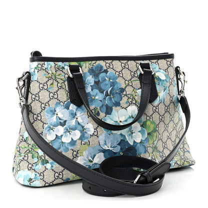 Gucci GG Supreme Monogram Blooms Small Zippered Tote Blue 3 of 14