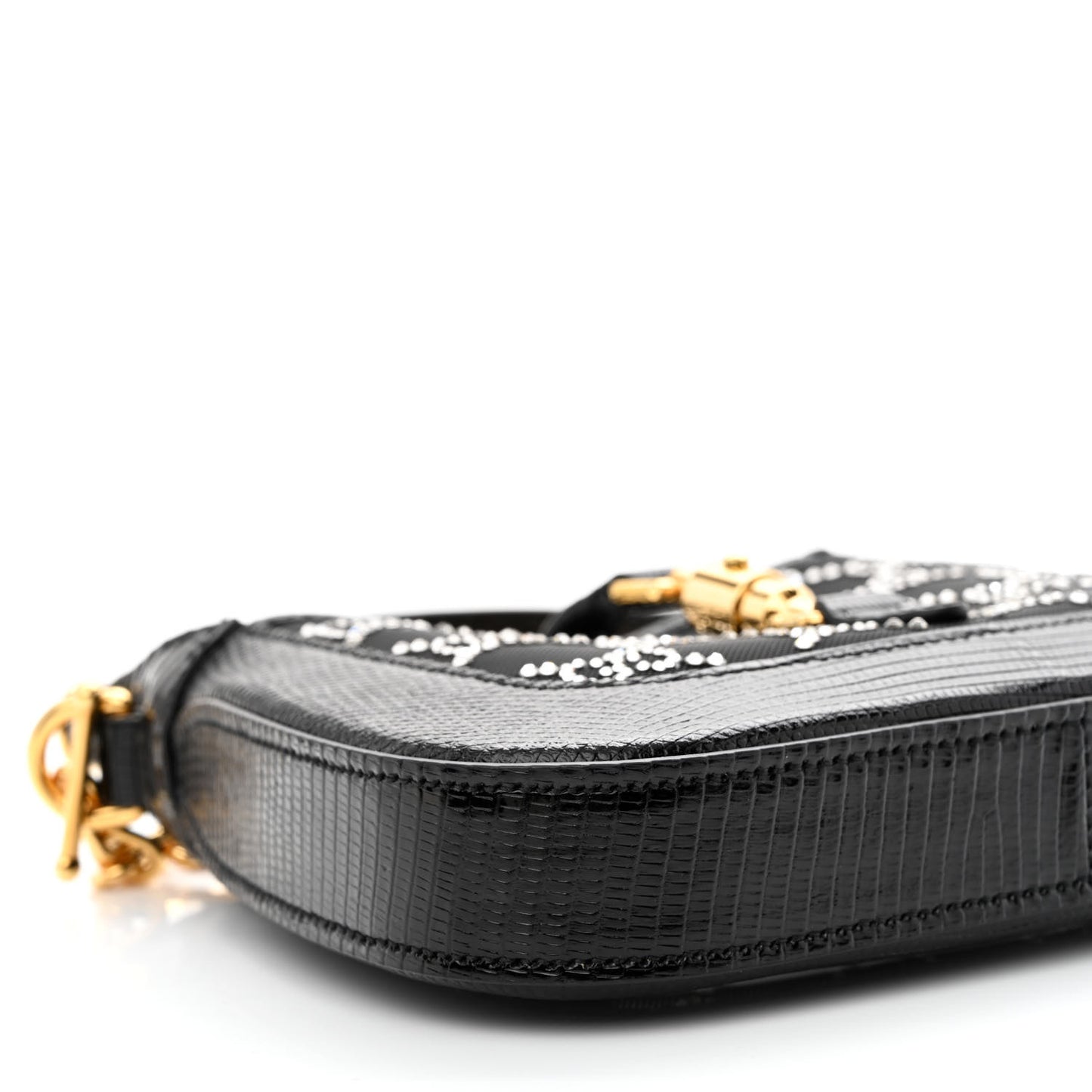 Lizard Mesh Crystal GG Monogram Mini Jackie 1961 Hobo Black