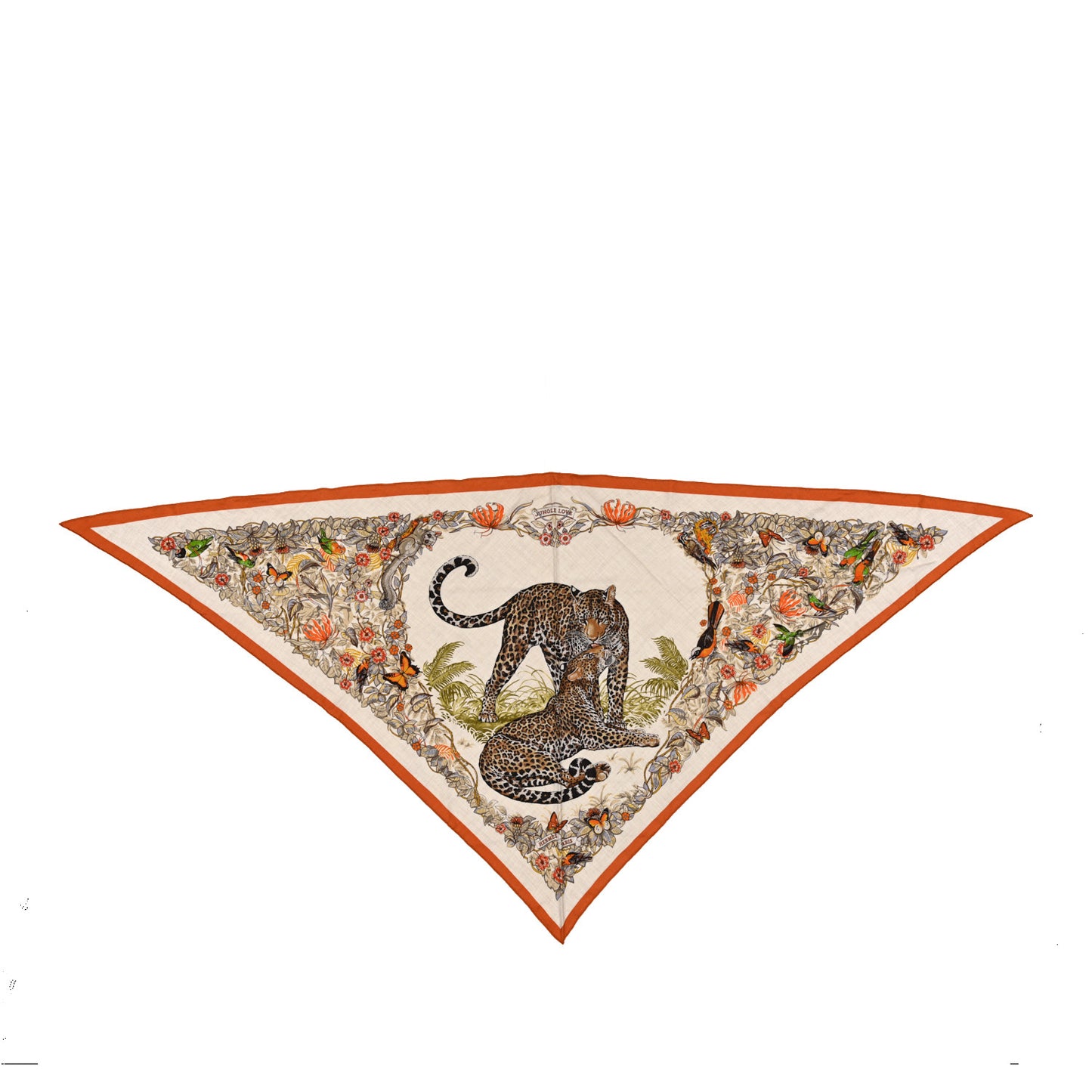 Cashmere Silk Jungle Love Giant Triangle Scarf Orange Cuit Naturel Vert