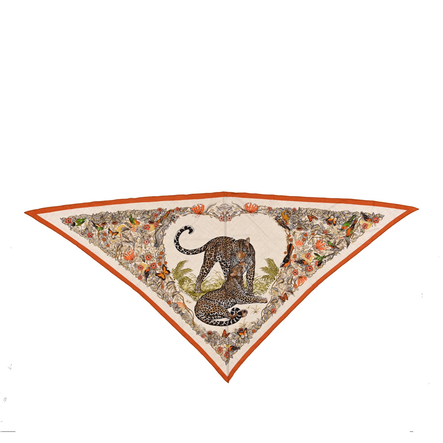 Hermes Cashmere Silk Jungle Love Giant Triangle Scarf Orange Cuit Naturel Vert 1 of 3