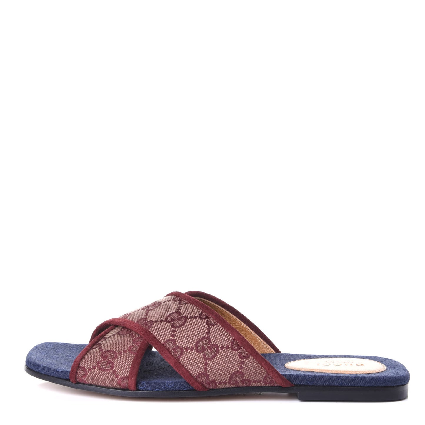 Canvas GG Monogram Womens Criss Cross Slide Sandals 38 Sahara Rubino Chardonnay