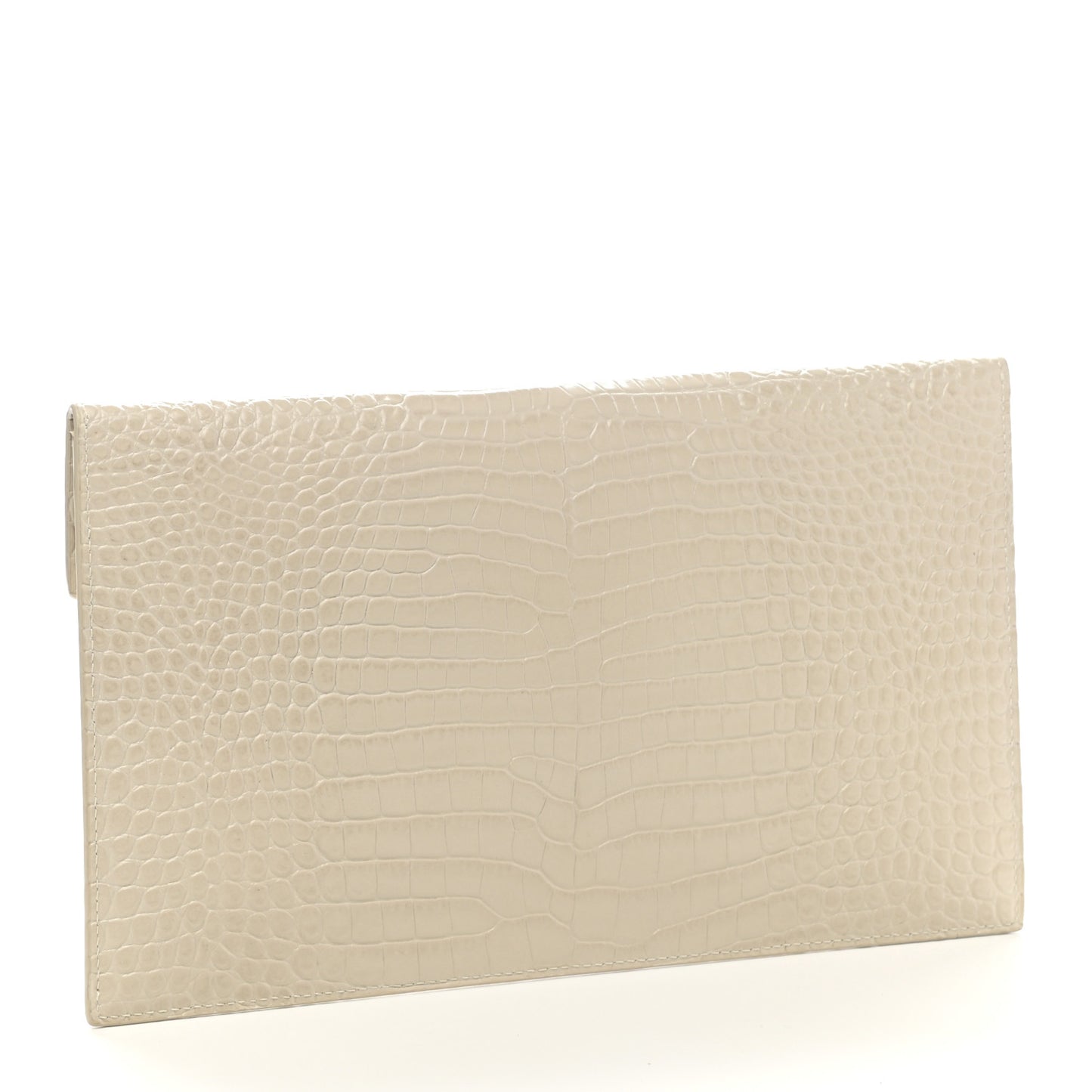 Calfskin Crocodile Embossed Uptown Monogram Pouch Crema Soft
