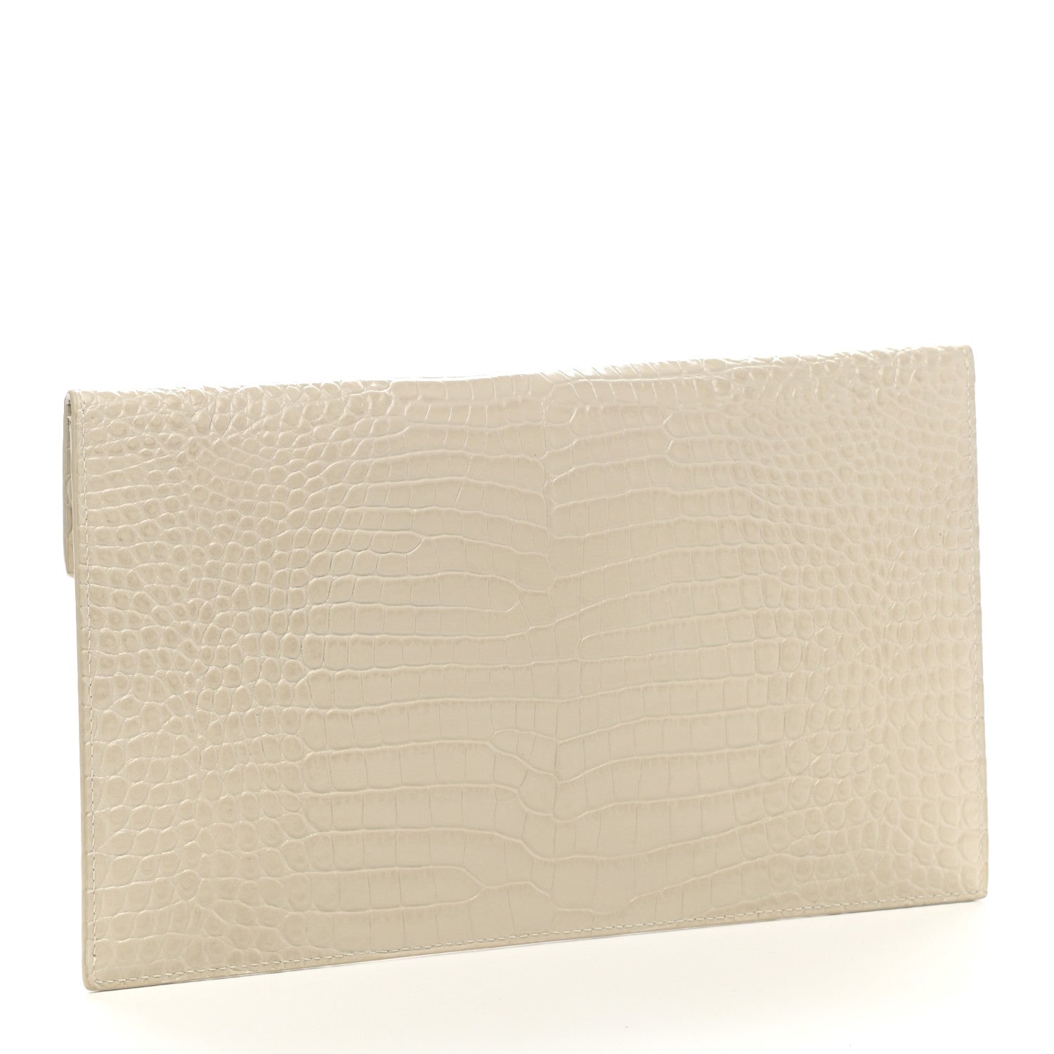 Saint Laurent Calfskin Crocodile Embossed Uptown Monogram Pouch Crema Soft 3 of 7